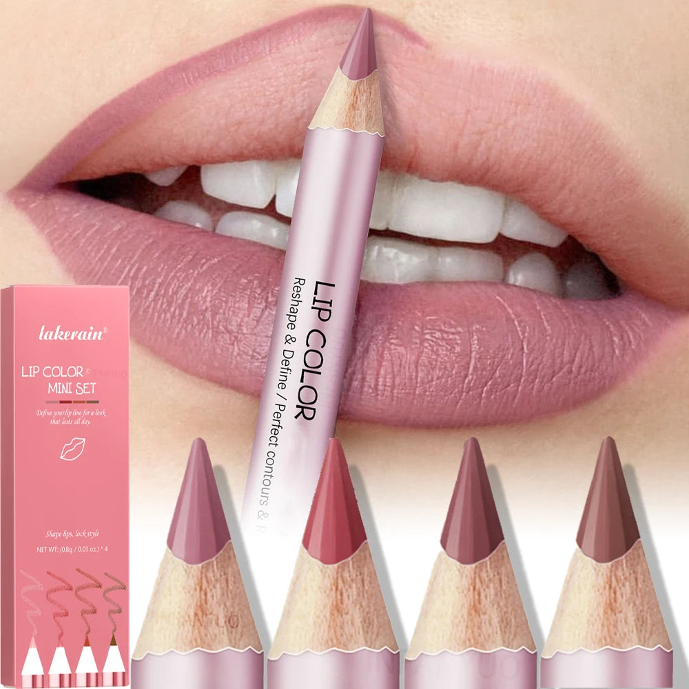 1/4Pc Mini Waterproof Matte Lipliner Pencil Pink Brown Contour Tint Lipstick Lasting Non-stick Cup Moisturising Lips Makeup Kit HIP