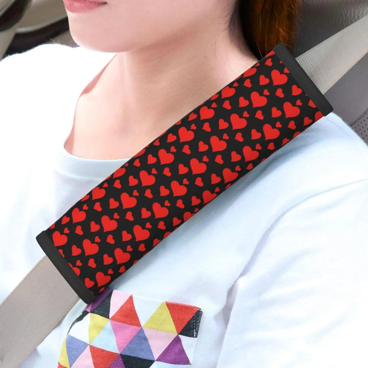 Red Hearts Car Seat Belt Covers 2-Pack – Shoulder Strap Pads Seat Belt Cover HIP
