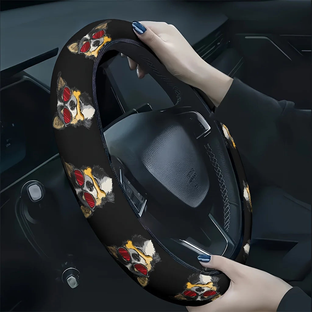 Cool Dog Print Steering Wheel Cover – Washable & Fun Steering Wheel Cover HIP