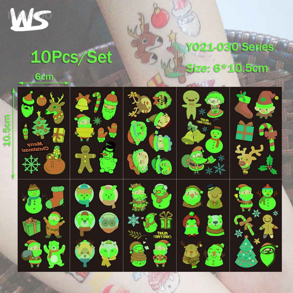 10/20Pcs Merry Christmas Tattoo Stickers Jesus Nativity Gingerbread Santa Elk Small Temporary Tattoo Xmas Kids Gift for Hand Arm HIP