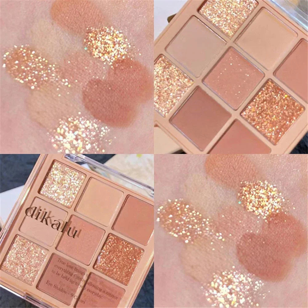 9 Colors Nude Matte Palette Shimmer and Shine Eyeshadow Palette Matte Glitter Eyeshadow Palette Shiny Eye Shadow Eye Pigments HIP