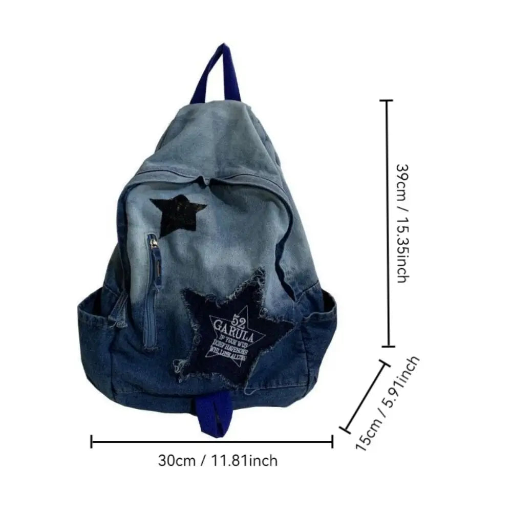 Star Pattern Denim Backpack – Y2K Punk School Bag Unisex Denim Backpack HIP