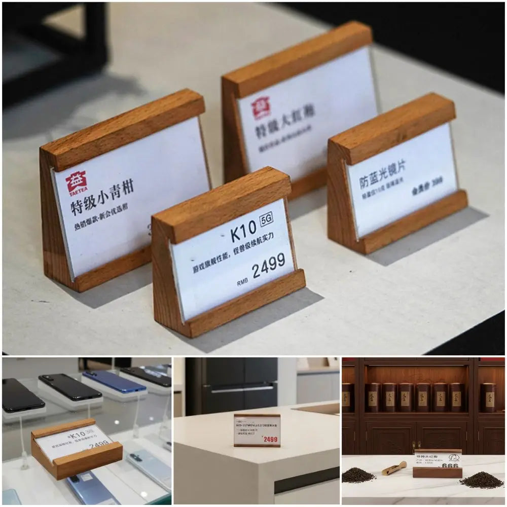 Wood Price Tag Holder Stand – Multi-Size Label Display Rack Label Display Stand HIP