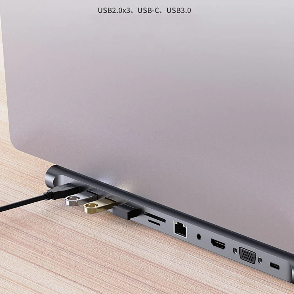11-Port USB-C Hub Laptop Stand | 100W PD, 4K HDMI, RJ45 USB-C Docking Hub HIP