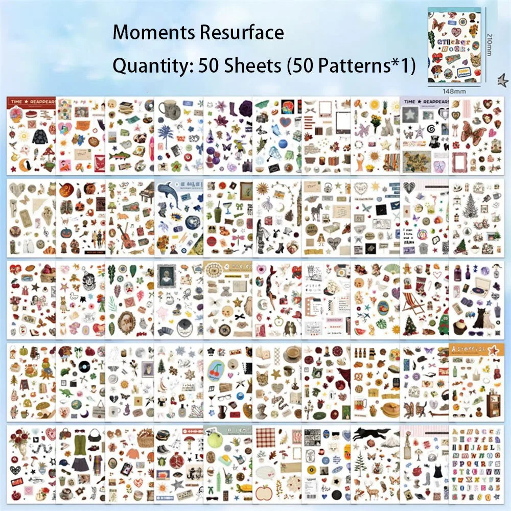 50-Sheet Sticker Book – 1300+ Retro Animal & Fruit Stickers Craft Sticker Book HIP Time Reappears