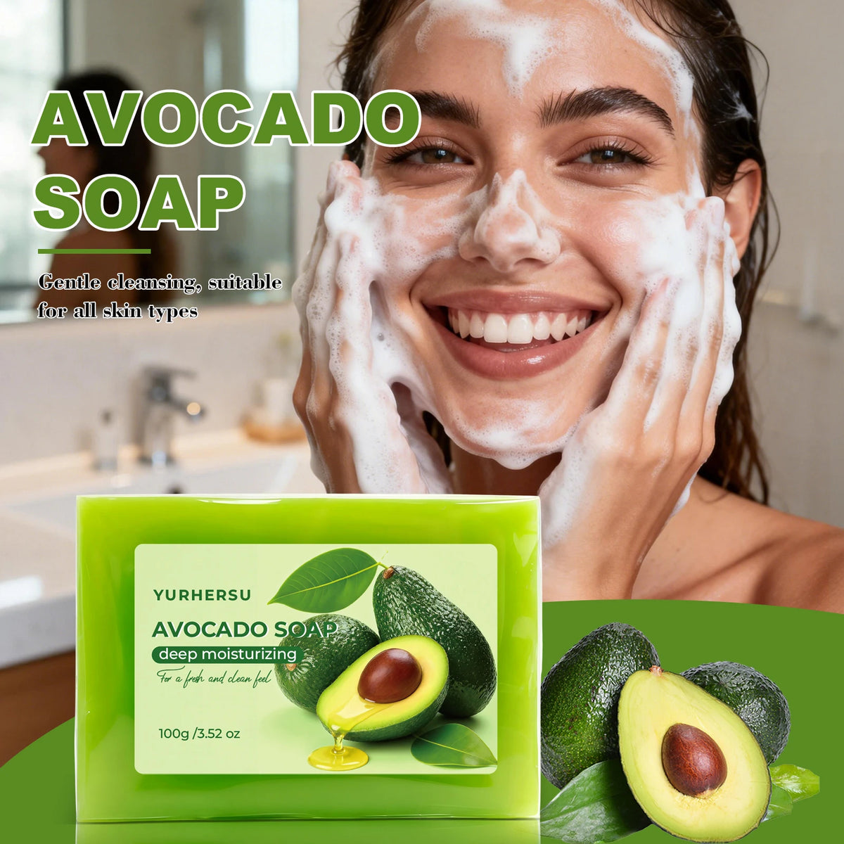 Organic Avocado Extract Soap – Hydrating & Brightening Bar Handmade Soap Bar HIP 1pcs 100g