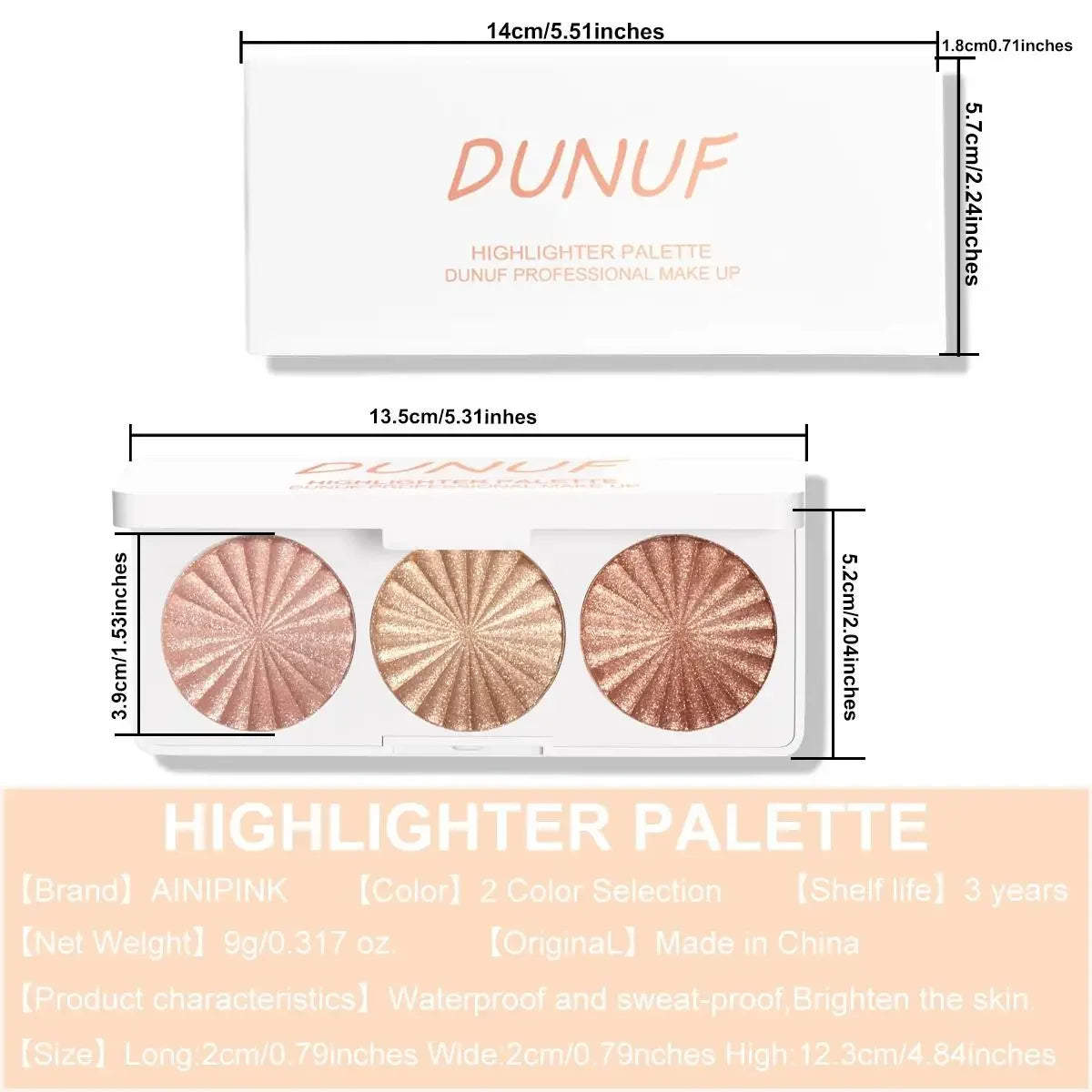 DUNUF 4-in-1 Baked Highlighter & Contour Palette – Waterproof Highlighter Palette HIP