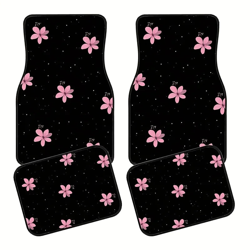4-Piece Pink Flower Car Floor Mats – Easy Clean Gift Set Car Floor Mats HIP 1
