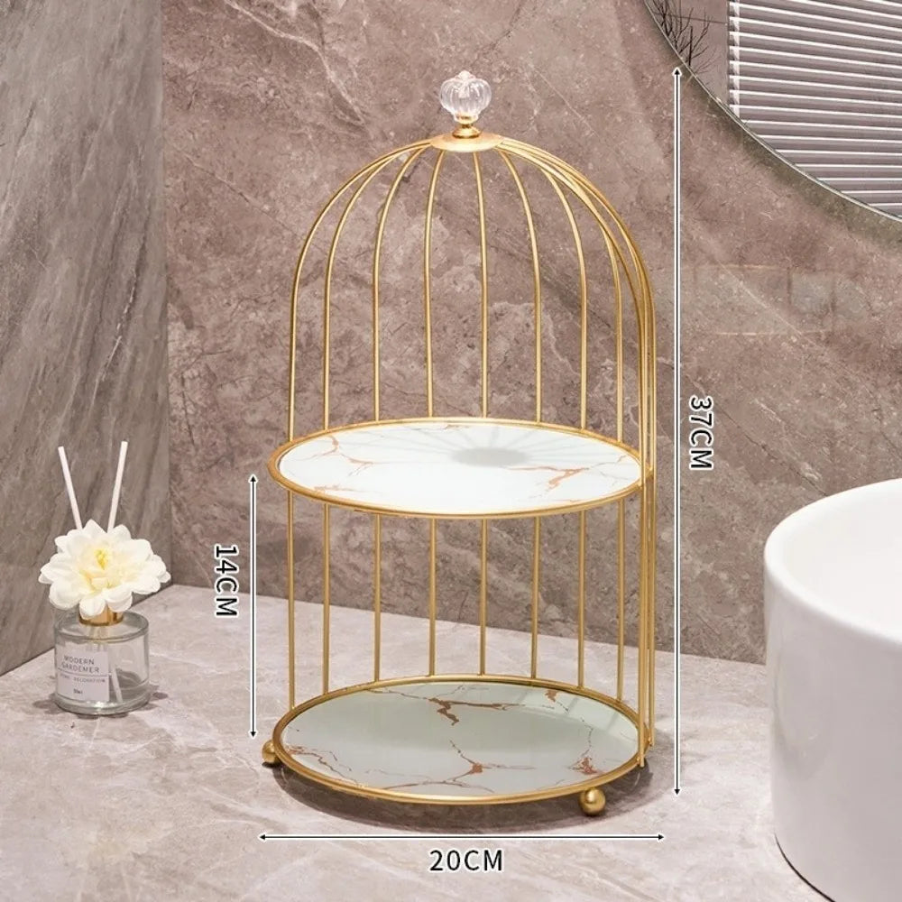 Double-Layer Iron Birdcage Makeup Storage Shelf | Vanity Organizer Cosmetic Storage Shelf HIP white-2 layers