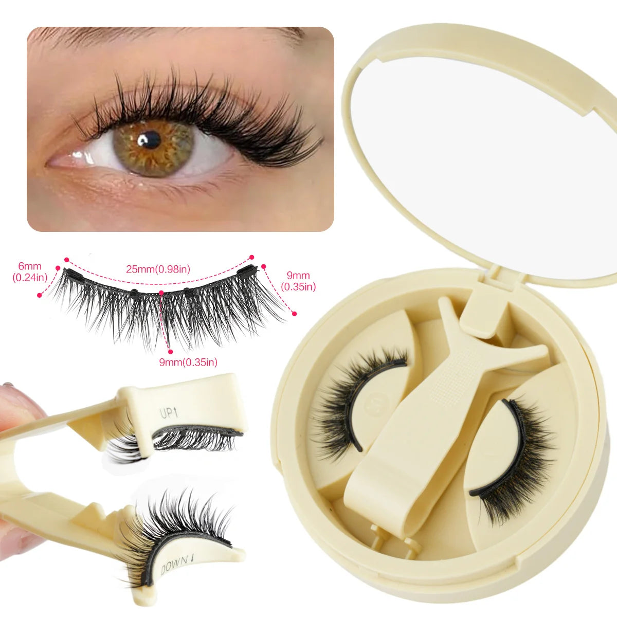 1 Pair Reusable Magnetic Eyelashes 3D Mink Lashes Long-Lasting No Glue Needed False Eyelashes and Magnetic Tweezers Set HIP LQ02