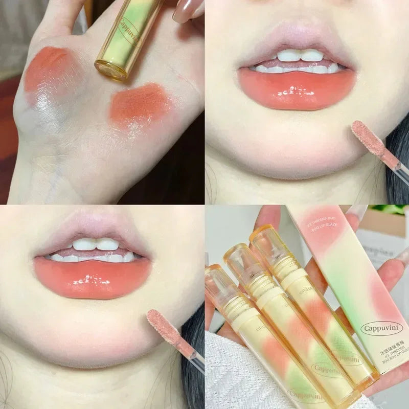 Nude Tea Translucent Oil Lip Tint Korean Makeup Ice Transparent Lip Glaze Water Light Lip Gloss Lips Jelly Mirror Glass Lipstick HIP 01