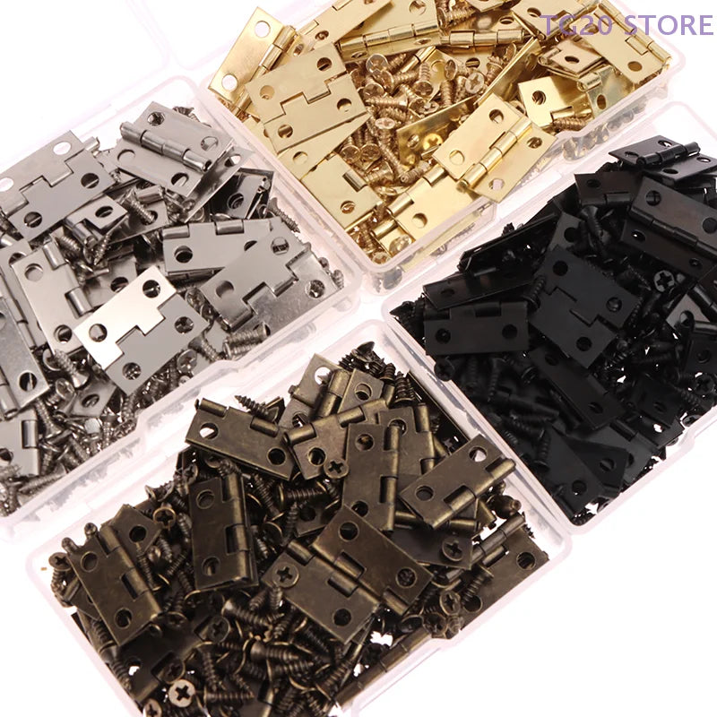 50 Mini Iron Furniture Hinges + 200 Screws – 4 Finishes Mini Furniture Hinges HIP