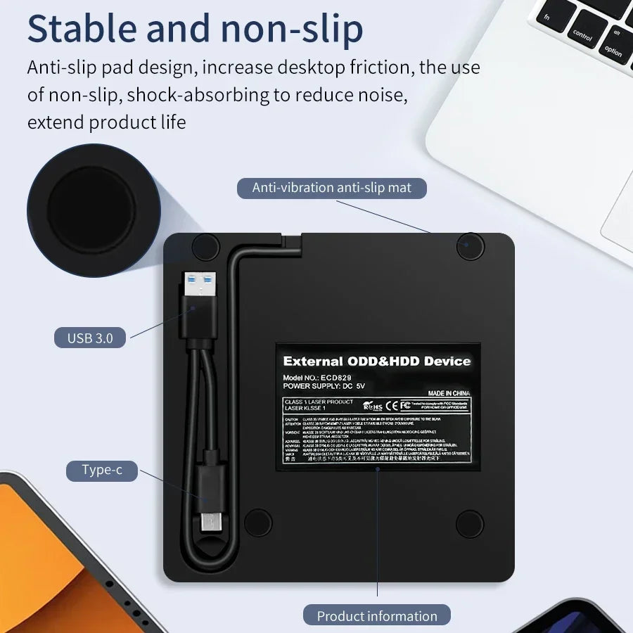 2-in-1 USB3.0 Type-C External DVD RW CD Writer Drive Burner Reader Player CD-ROM DVD-ROM Optical Drives For Laptop Desktop PC HIP