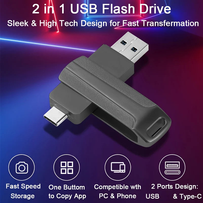 2-in-1 USB Type-C Flash Drive OTG | 8GB–128GB Pen Drive USB OTG Flash Drive HIP