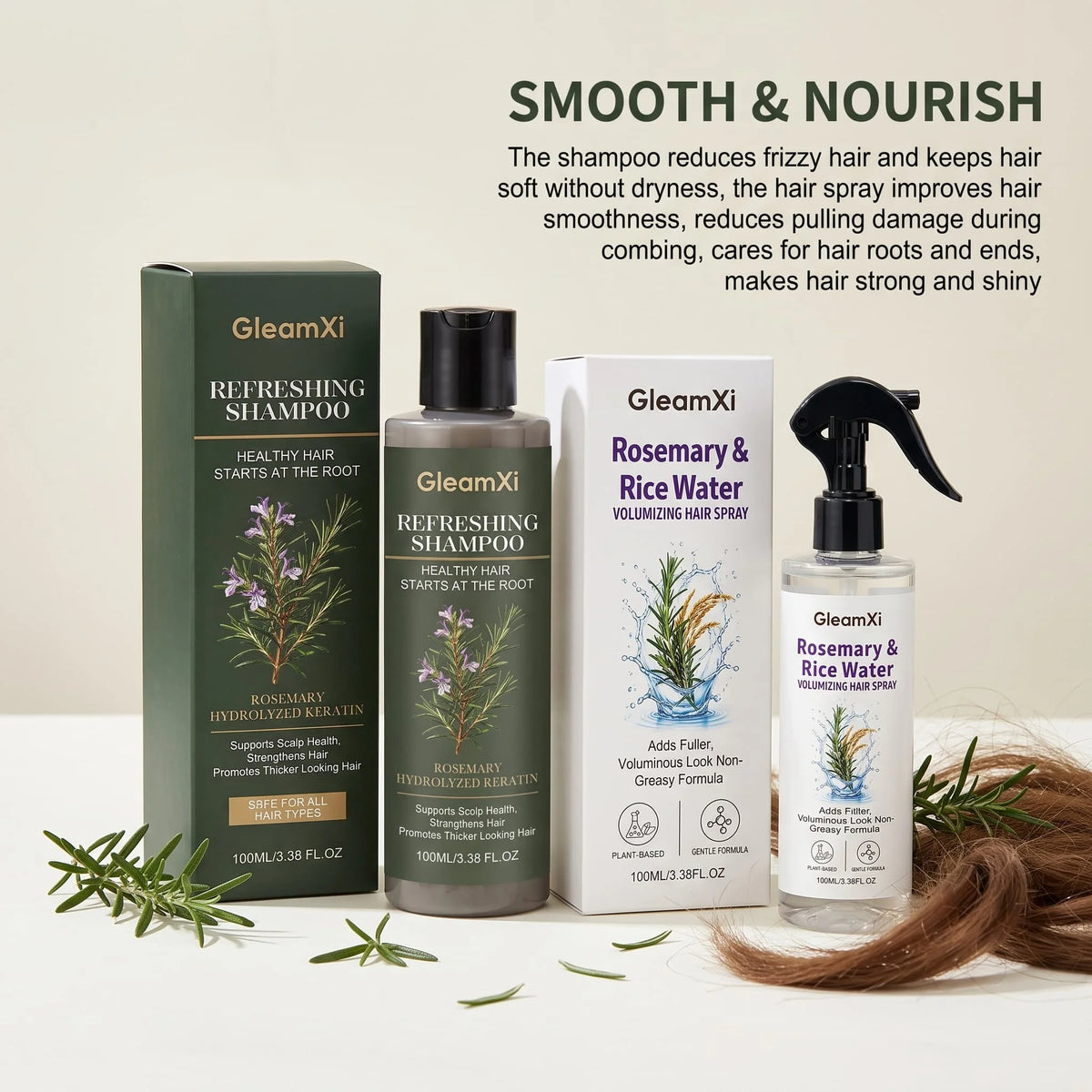 Rosemary Shampoo & Rice Water Spray Set – Volumizing Hair Kit Hair Care Set HIP