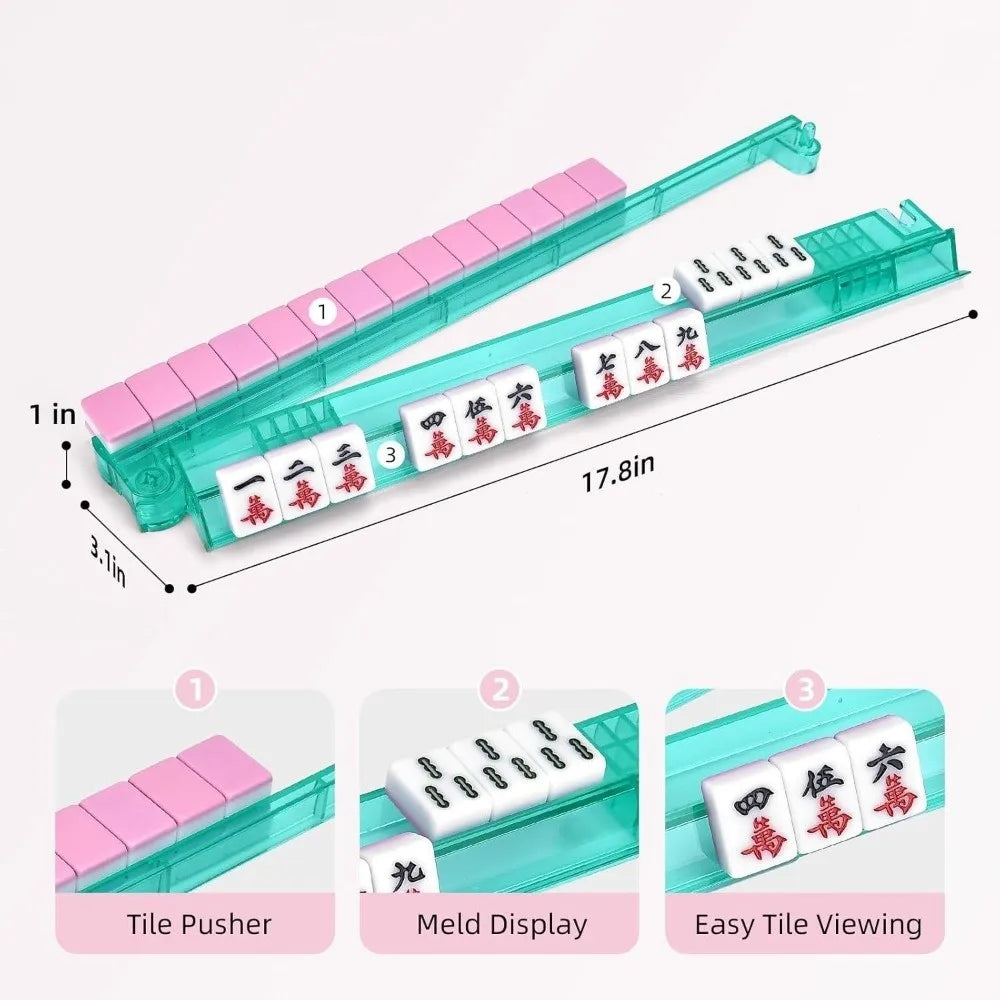 Crystal Clear Non-Slip Mahjong Tile Rack with Pusher Ruler Mahjong Tile Rack HIP