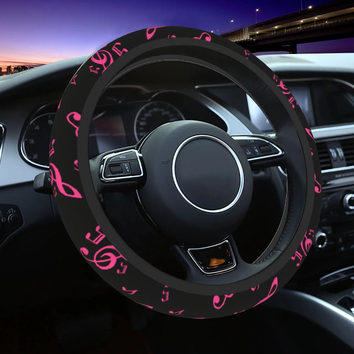 Pink Music Notes Steering Wheel Cover – Universal Soft Grip Steering Wheel Cover HIP 1
