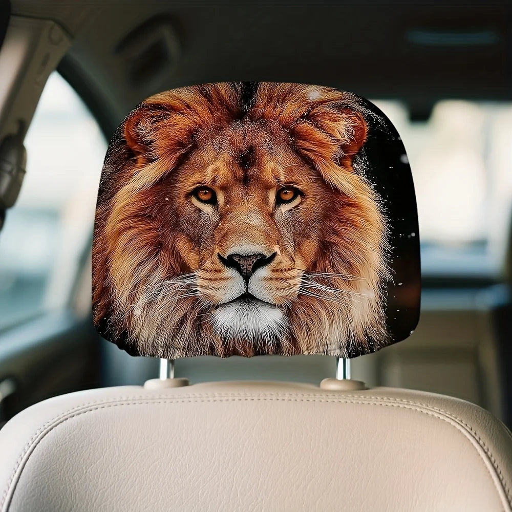 2-Pack Lion Print Car Headrest Covers – Elastic & Reusable Car Headrest Cover HIP
