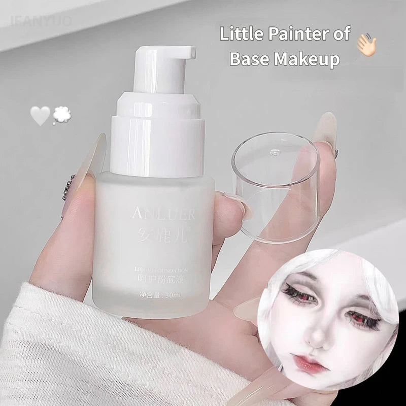 Matte White Liquid Foundation Makeup Buildable Coverage Primer & Concealer Stick Waterproof & Long-Lasting for Halloween Cosplay HIP