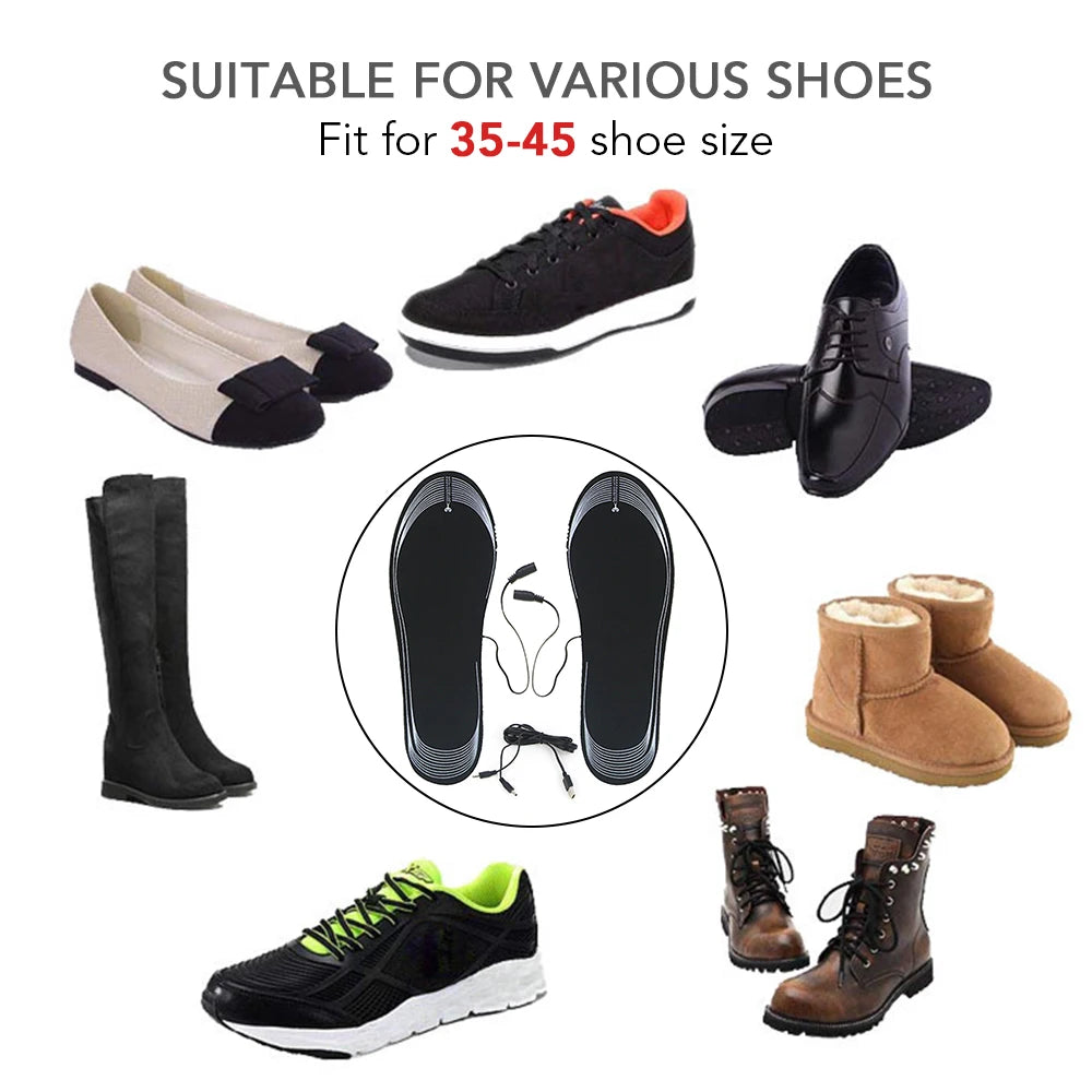 Heated Insole for Men Women Cuttable USB Powered Electric Heating Shoe Inserts Foot Warmers for Winter Camping Skiing Cycle HIP