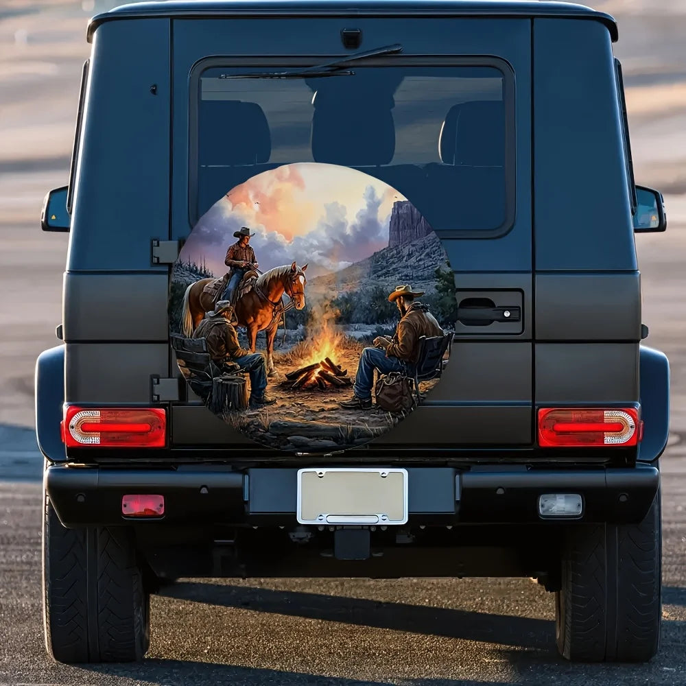 Cowboys Campfire Western Spare Tire Cover – Durable Polyester Spare Tire Cover HIP