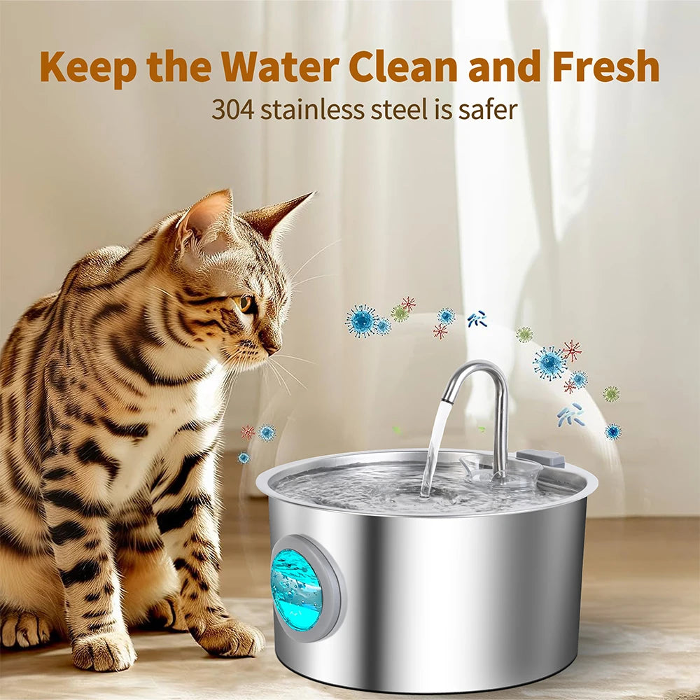 3.2L Cat Automatic Water Dispenser Smart Cat Fountain Pet Auto Water Feeder with Visible Window Dog Stainless Steel Water Bowl HIP