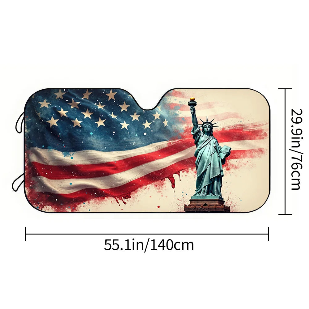 Patriotic Car Sunshade – Vintage Flag & Statue of Liberty Car Windshield Sunshade HIP