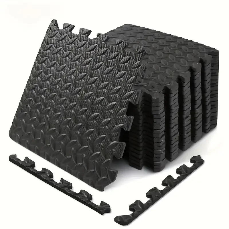 16-Piece Interlocking EVA Foam Gym Floor Mat – Anti-Slip Interlocking Foam Mat HIP Black 16Pcs