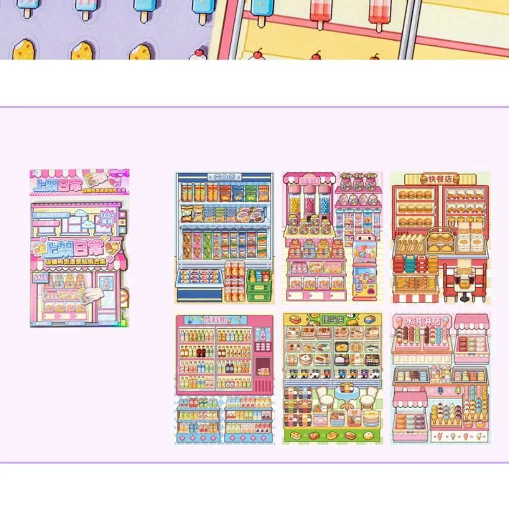 DIY Miniature Scene Sticker Book – 6 Shop Scenes | Kids Gift DIY Sticker Book HIP