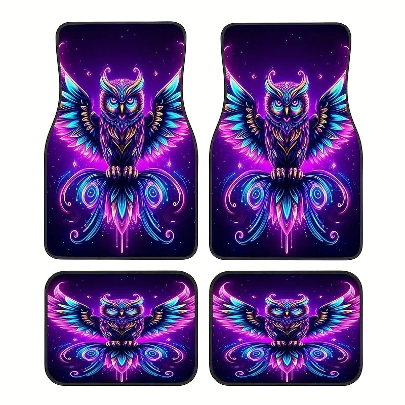 4-Piece Purple Owl Car Floor Mats – Non-Slip Rubber Set Car Floor Mats HIP black