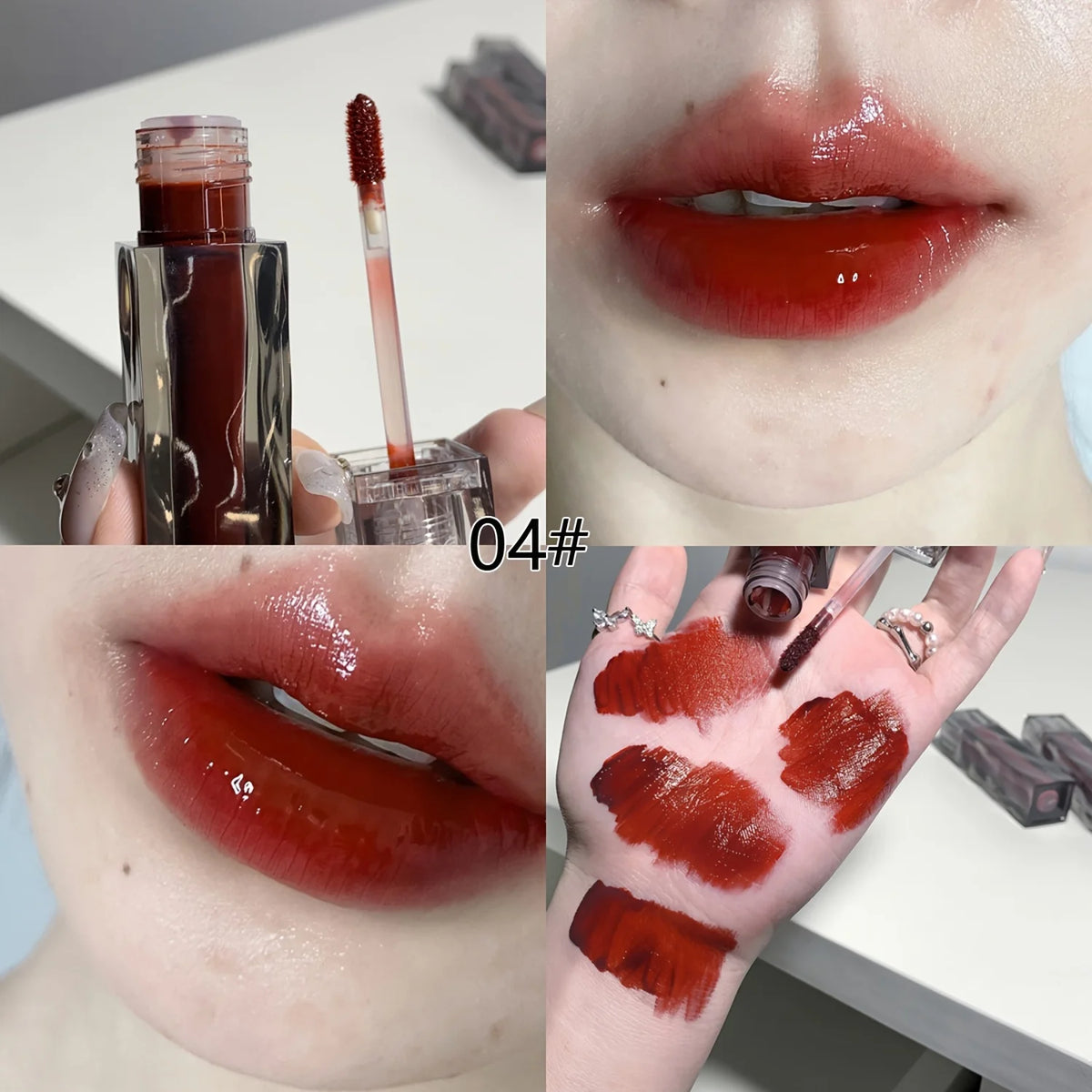 Adorable Bear Mirror Lip Glaze - Long-Lasting, Non-Fading, Hydrating Liquid Lipstick with Watery Texture - Luxurious Glossy Shin HIP Color04
