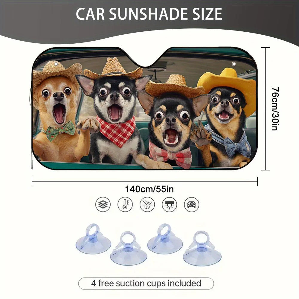 Cowboy Chihuahua 2D Flat Windshield Sun Shade for Cars Car Sun Shade HIP