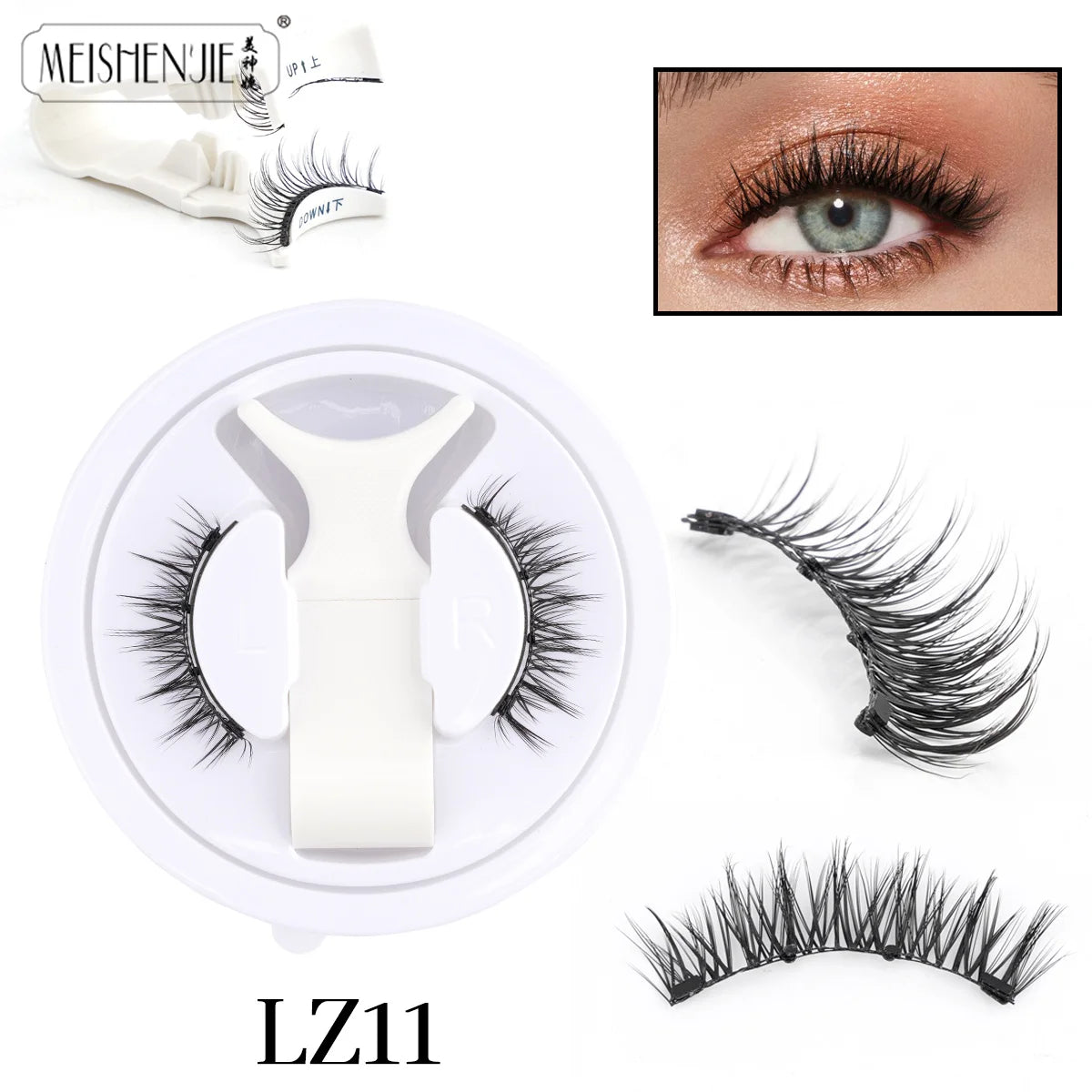 MEISHENJIE 1 Pair Magnetic Eyelashes Set Natural Long Mink Lashes Handmade Reusable Magnetic Eyelash Tweezers Set Lash Makeup HIP LZ11