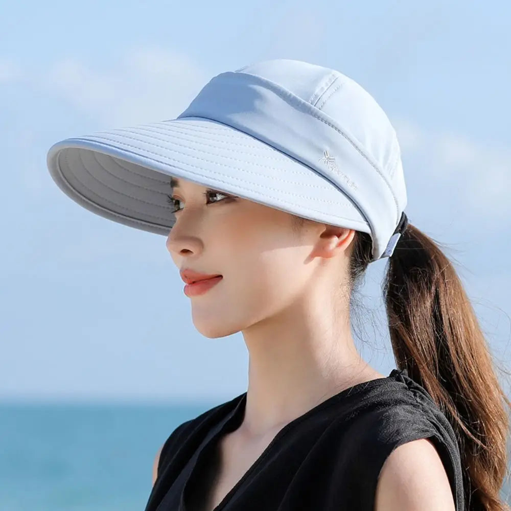 Women's Foldable Wide Brim UV Sun Hat – Ponytail Cap Women's Sun Hat HIP blue