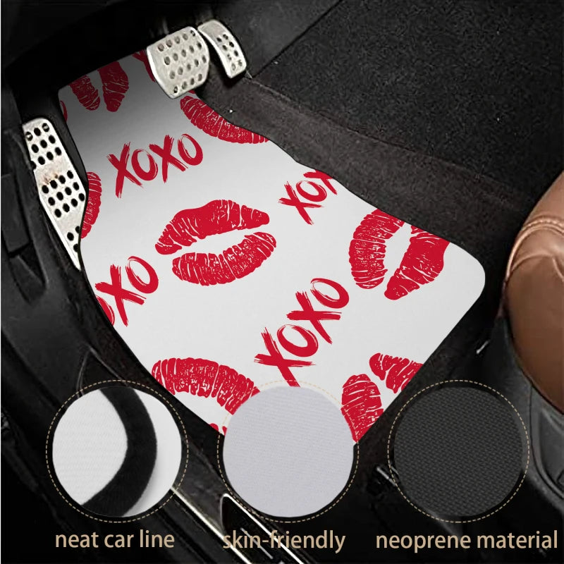 Red Lips XOXO Car Floor Mats – 4-Piece Non-Slip All-Weather Car Floor Mats HIP