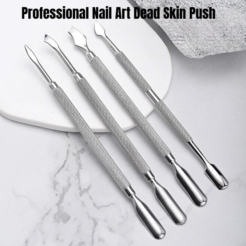 4 Pcs/Set Steel Double-Ended Cuticle Pusher Manicure Tool for Dead Skin Removal Nail Care Art Cleaner All-in-One Manicure Set HIP