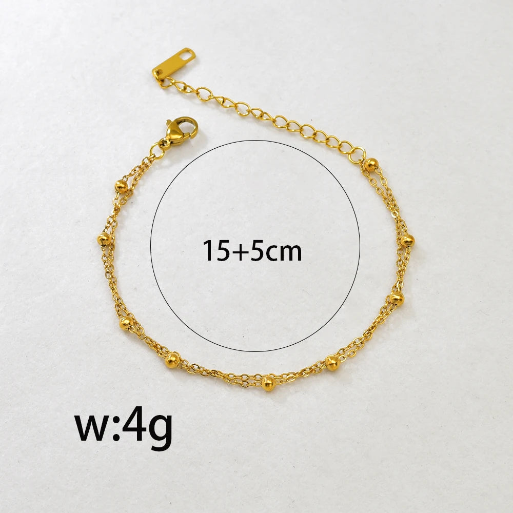 S09 Simple Korean style Double-layer round Ball Small ball Gold bead bracelet, stainless steel gold women's style HIP