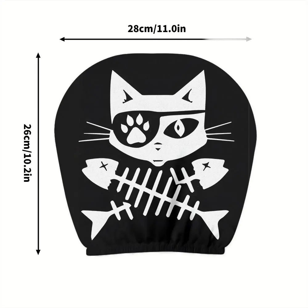 2-Pack Pirate Cat Car Headrest Covers – Washable, Black Car Headrest Cover HIP