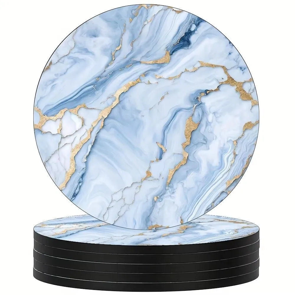 6-Piece Marble Wooden Drink Coasters Set – Heat Resistant 4" Drink Coaster Set HIP