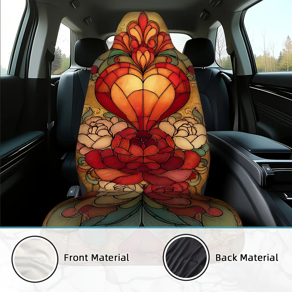 Stained Glass Floral Heart Car Seat Covers – Set of 2 Car Seat Covers HIP