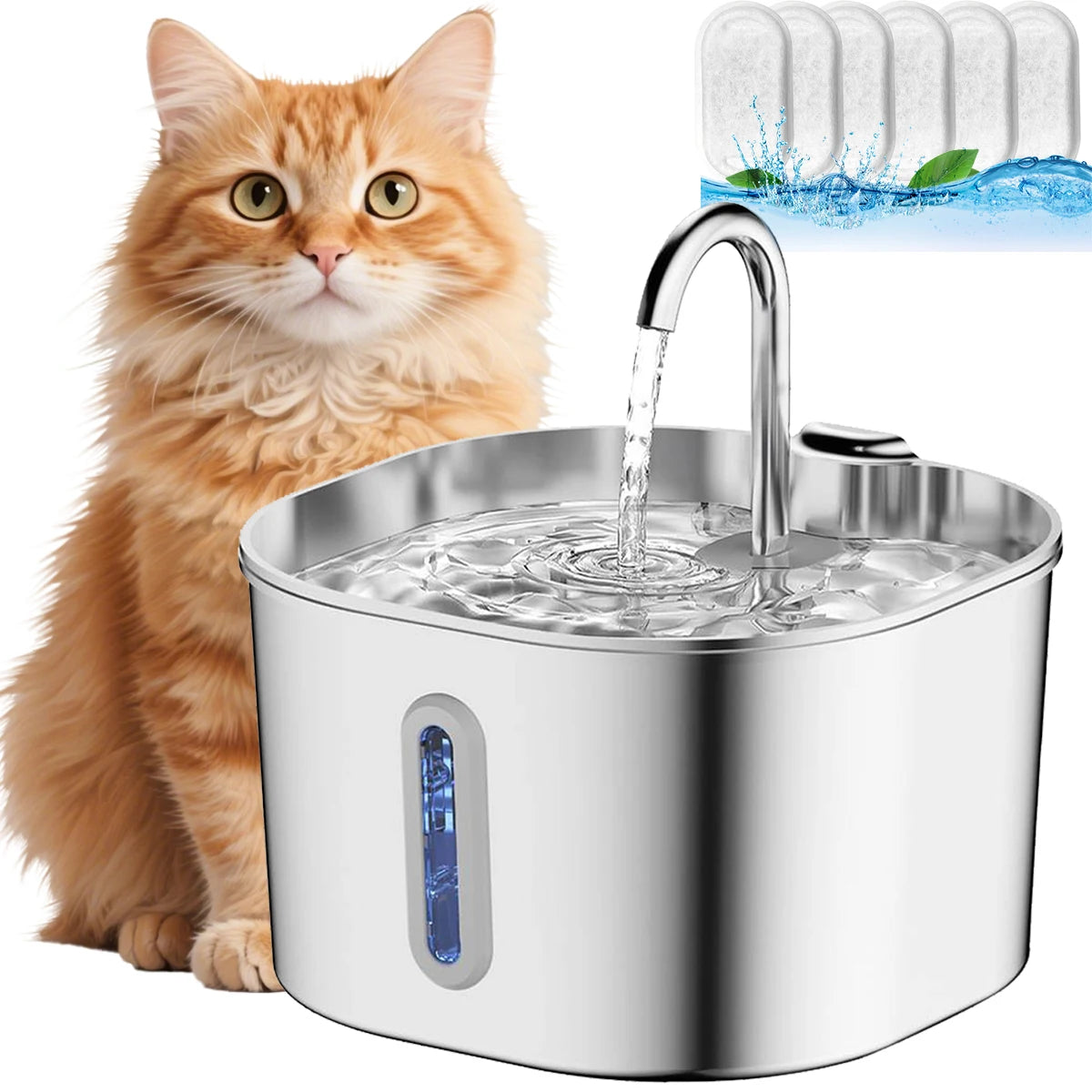 2.2L Stainless Steel Pet Water Fountain, Ultra-Quiet Design, Replaceable Filter, Suitable for Dogs & Cats, Easy to Clean` HIP