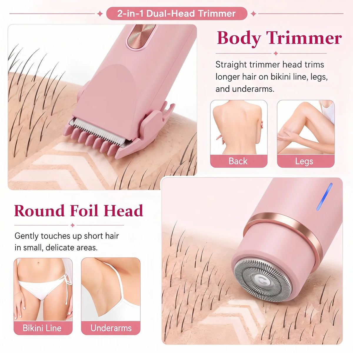 2-in-1 Electric Portable Hair Trimmer & Shaver | USB Rechargeable Electric Body Epilator HIP