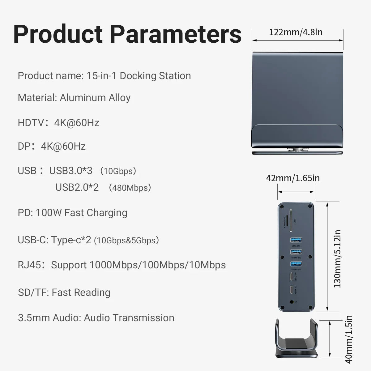 15-in-1 USB-C Docking Station | Dual HDMI 4K60Hz PD 100W USB-C Docking Station HIP