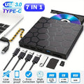 USB3.0 Type C External RW CD Player Burner Bluray Player 7 in 1 External CD DVD Drive External CD Reader For PC Laptop Desktop HIP Black