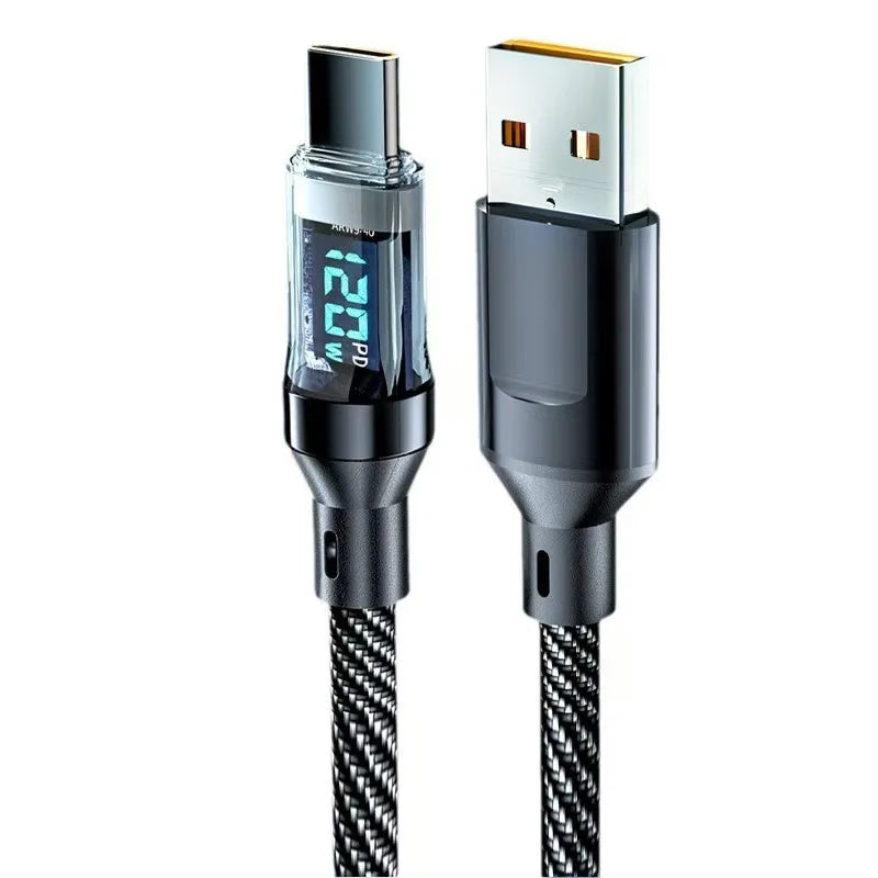 120W USB-C Fast Charging Cable with Digital Display | HIP USB-C Charging Cable HIP USB A to Type-C 2m