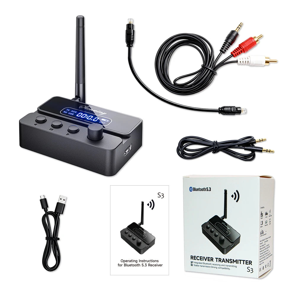 Bluetooth 5.3 Transmitter Receiver – OPT/AUX/RCA 2-in-1 Bluetooth Audio Adapter HIP black