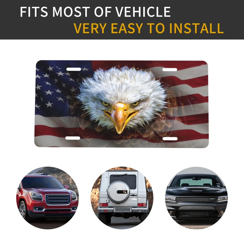 Eagle American Flag Aluminum License Plate – Weatherproof Decorative License Plate HIP