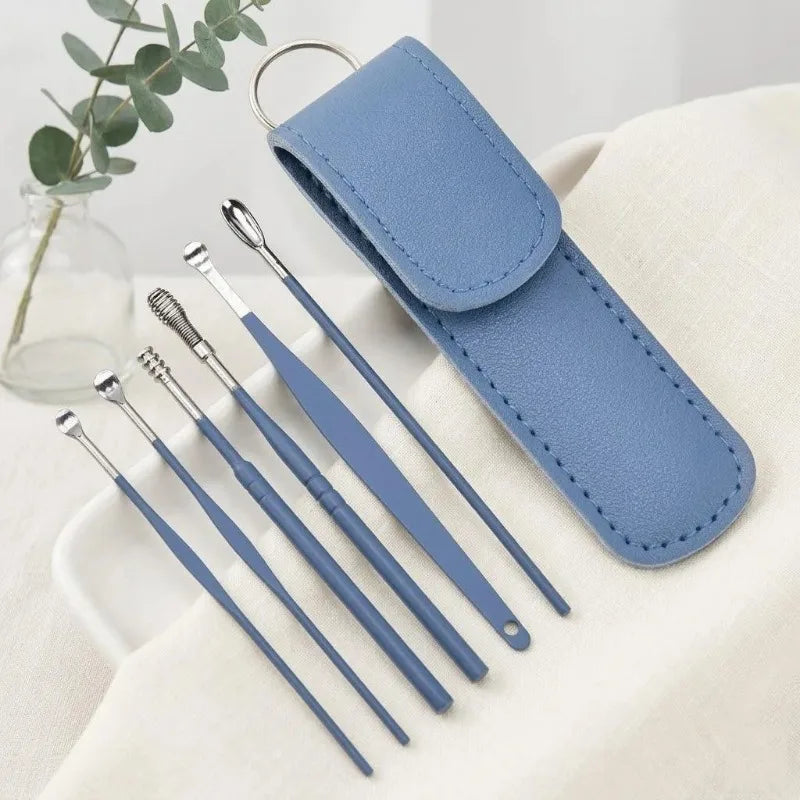 6-Piece Stainless Steel Ear Cleaning Set – Reusable Earpicks Ear Cleaning Kit HIP C806-Blue-6pcs