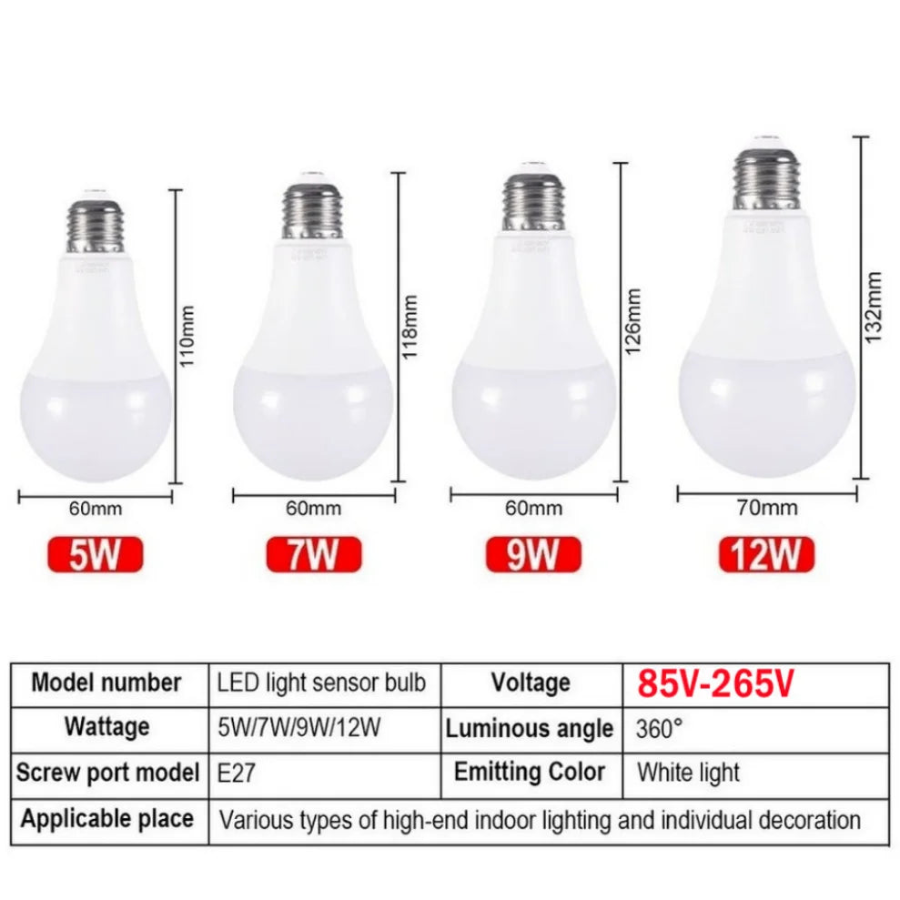 LDHLM Dusk to Dawn E27 LED Sensor Bulb – Auto On/Off 5W–12W LED Sensor Bulb HIP