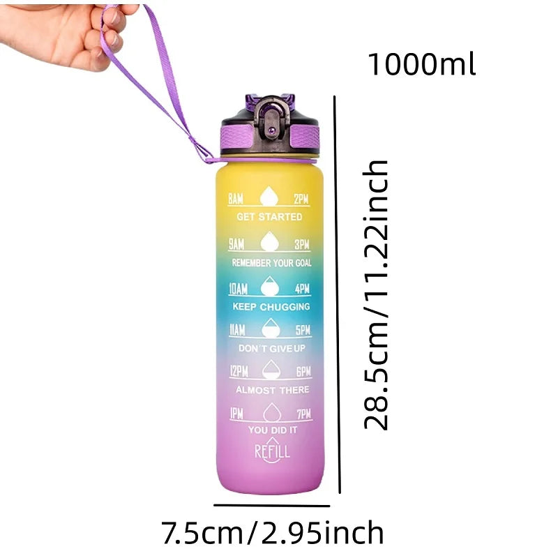 1L Gradient Sports Water Bottle with Straw & Time Marker Sports Water Bottle HIP